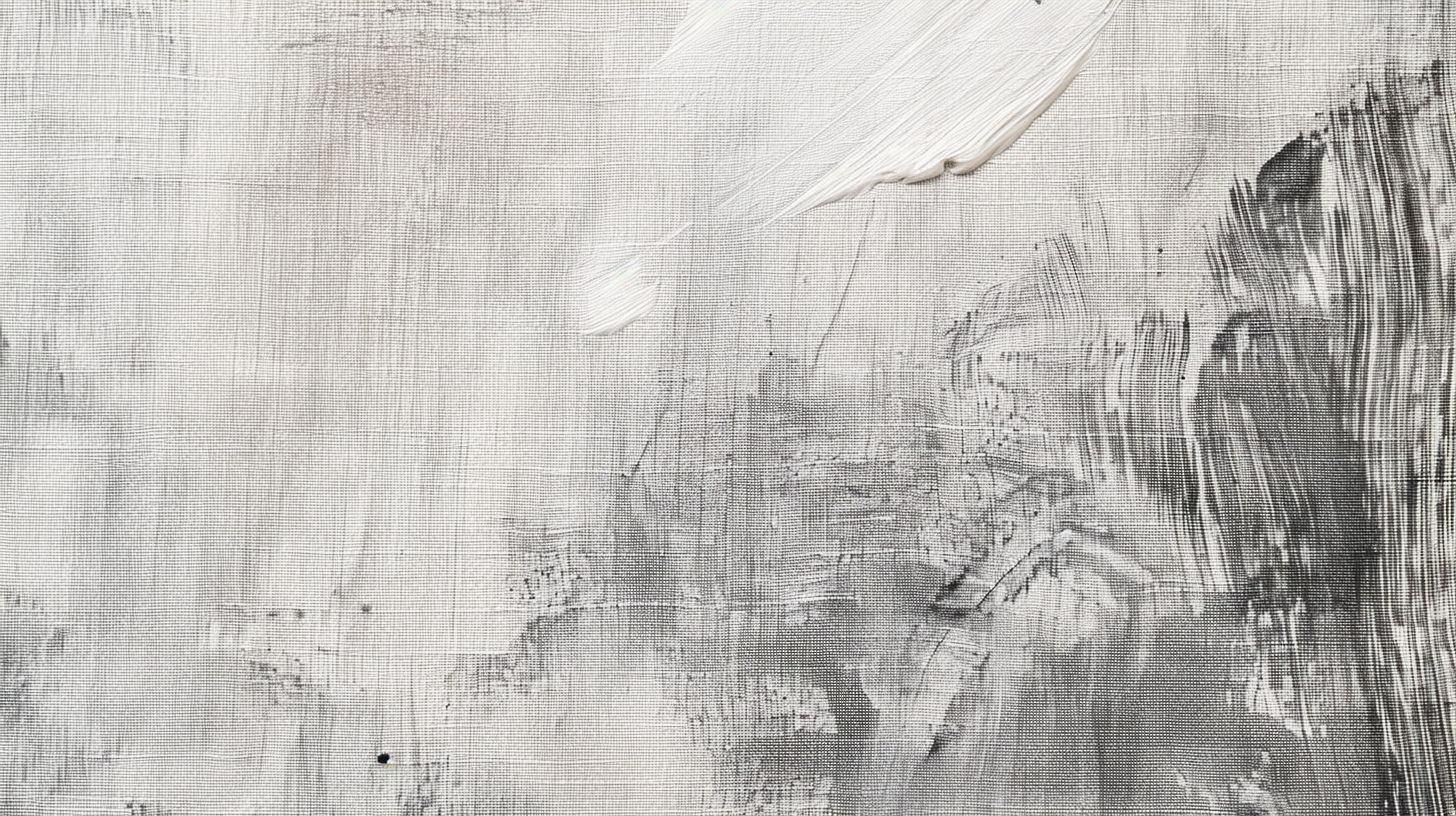 Close-up of textured linen canvas with brush strokes and subtle gray and white paint marks