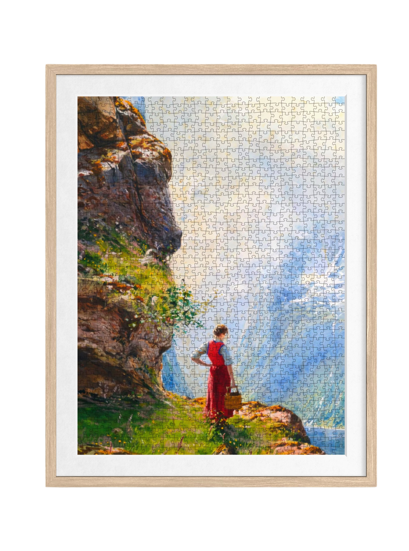 “ A Young Girl by a Fjord ” premium DAILE art gift set for art lovers with 1000-piece puzzle experience