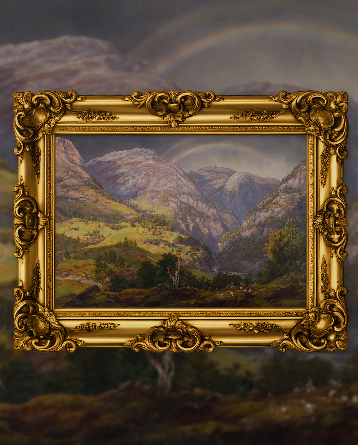 Johan Christian Dahl’s View from Stalheim in an ornate gold frame, fine art jigsaw puzzle