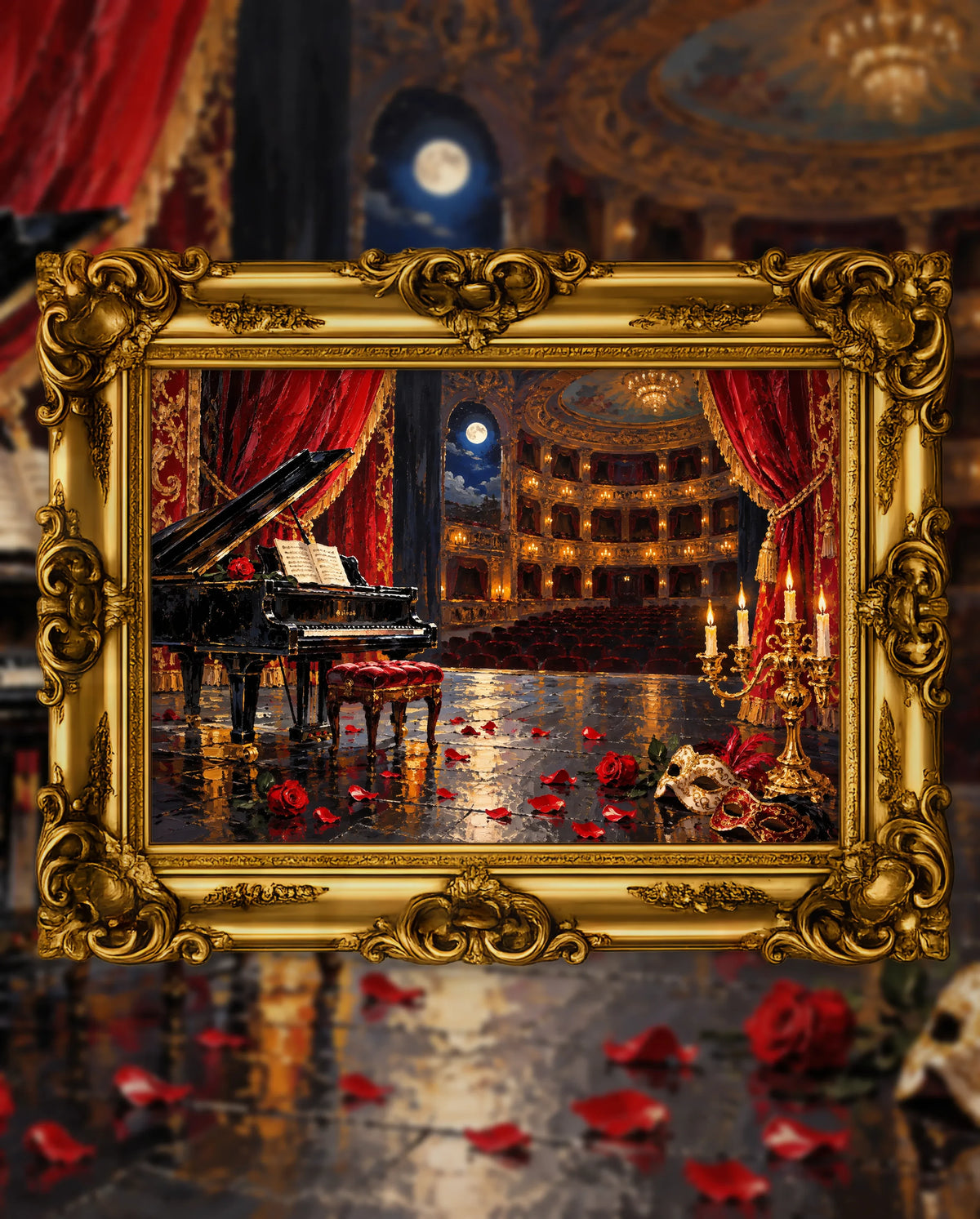 After the Last Aria, an original DAILE Studio artwork in an ornate gold frame, fine art jigsaw puzzle