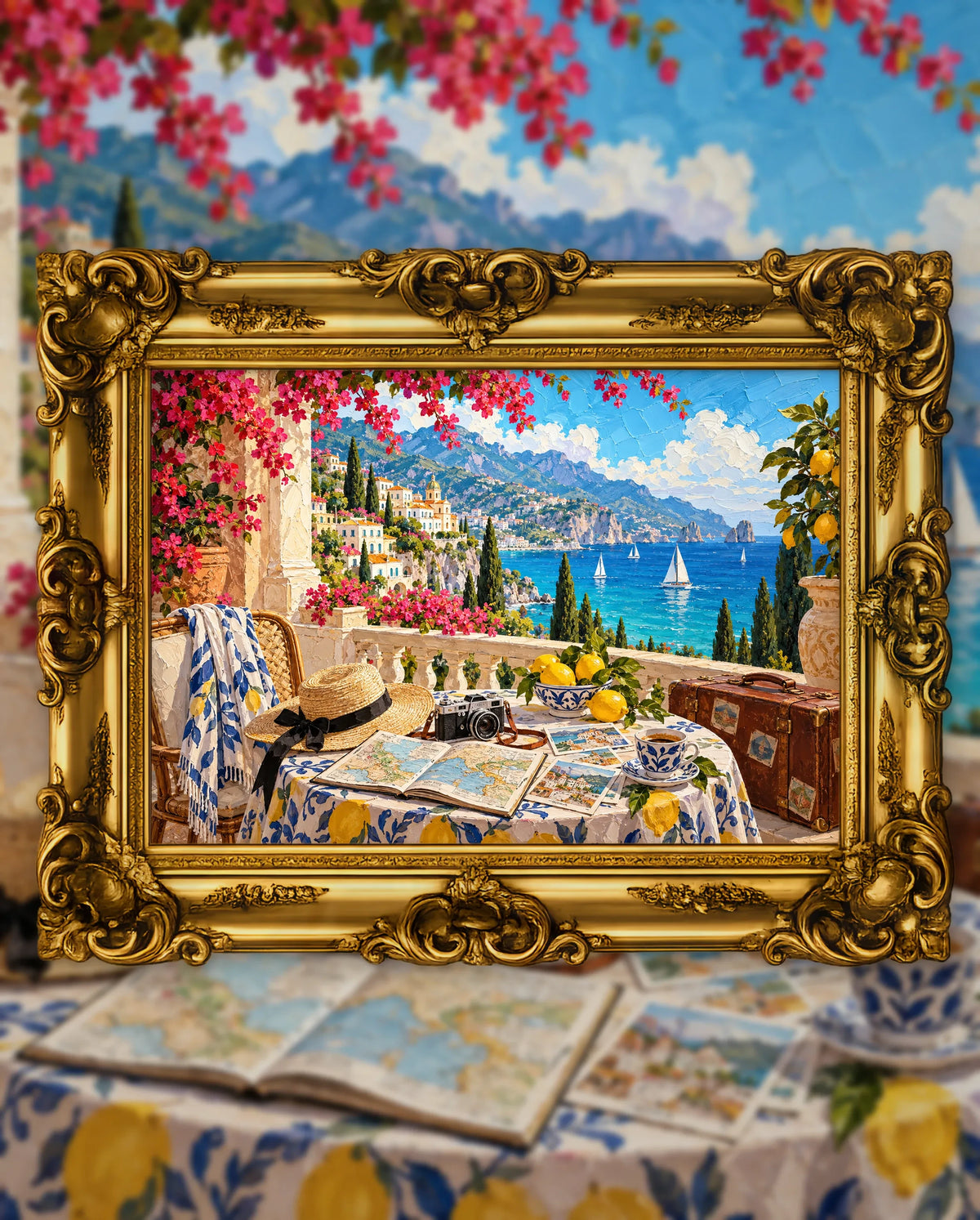 A Brighter Route Ahead, an original DAILE Studio artwork in an ornate gold frame, fine art jigsaw puzzle