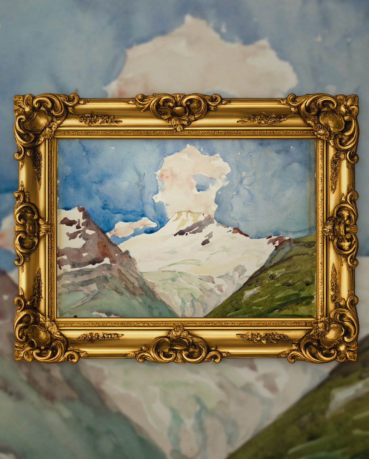 Giovanni Giacometti’s Snow-covered Piz Badile in Bergell in an ornate gold frame, fine art jigsaw puzzle