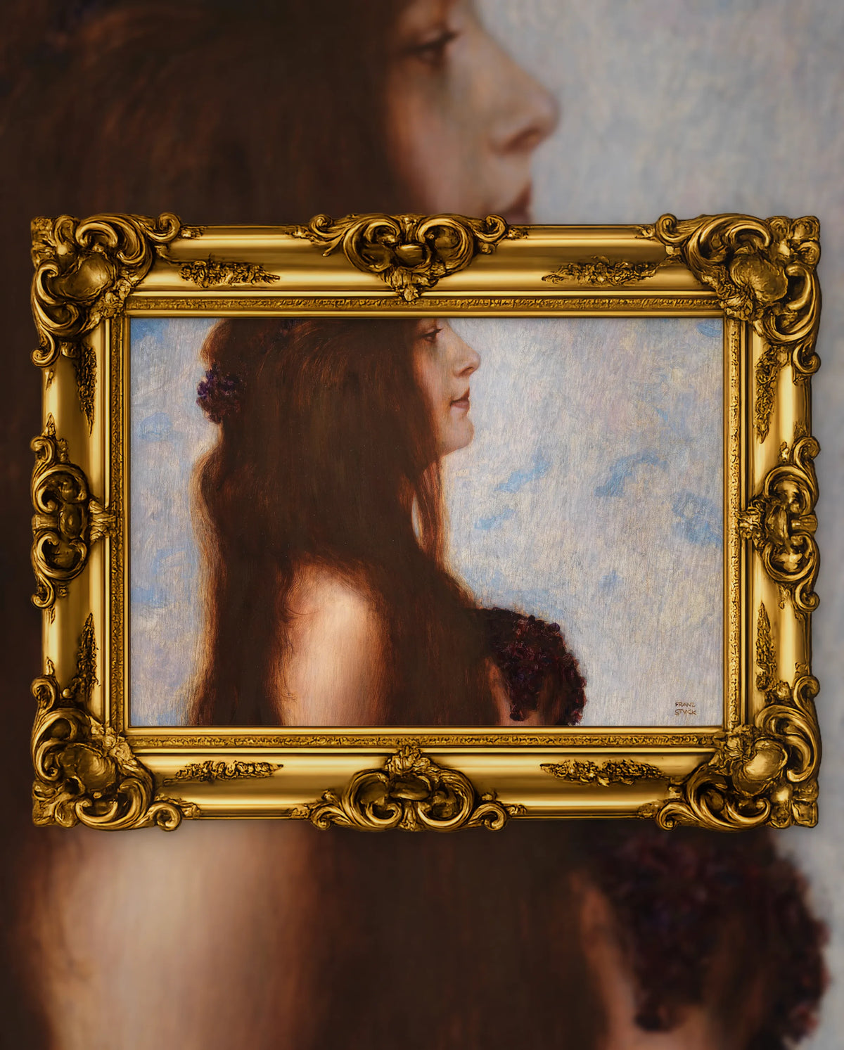 Franz von Stuck’s Spring in an ornate gold frame, fine art jigsaw puzzle