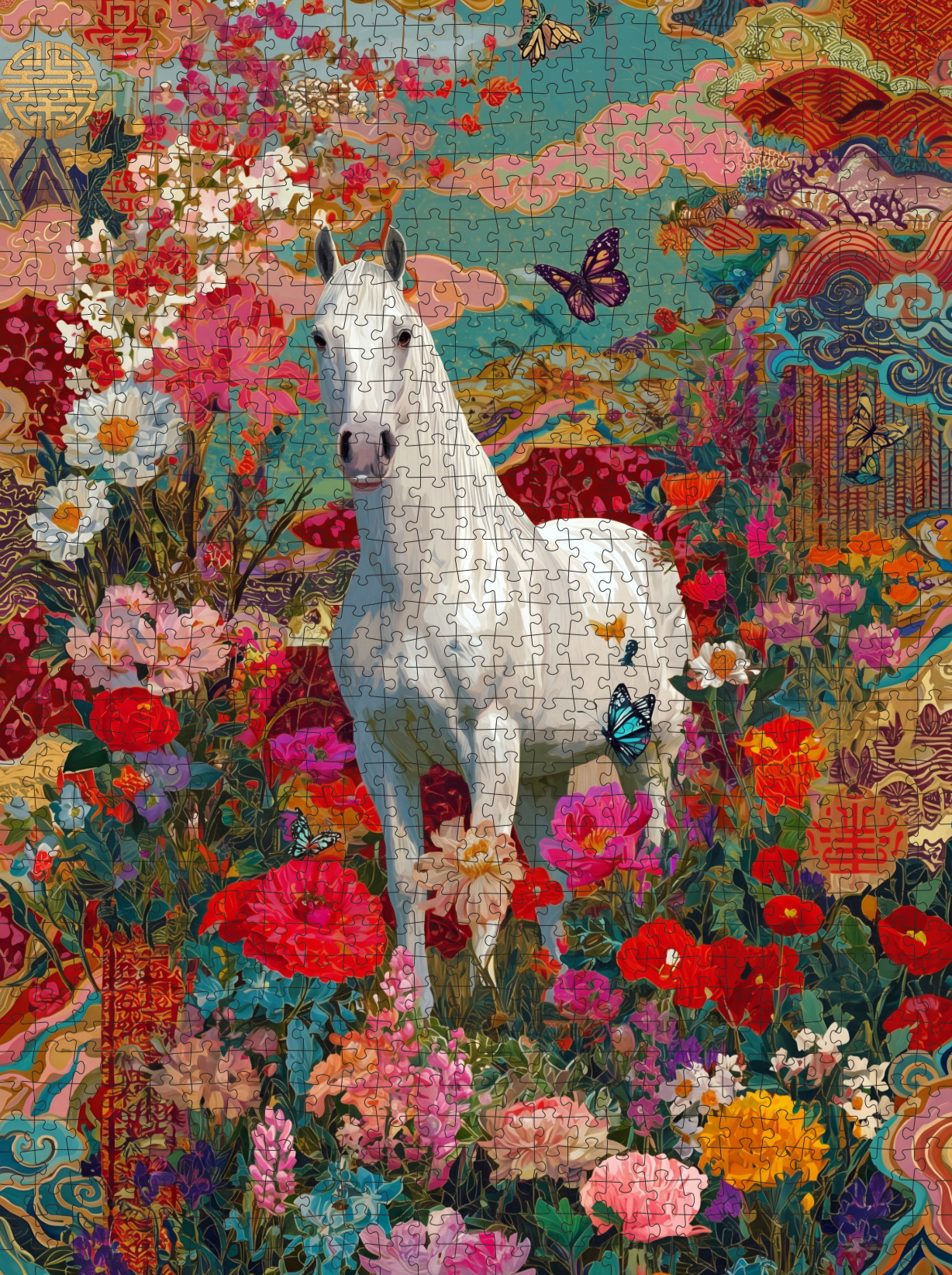 The Majestic White Horse 1000-Piece Art Puzzle Gift Set