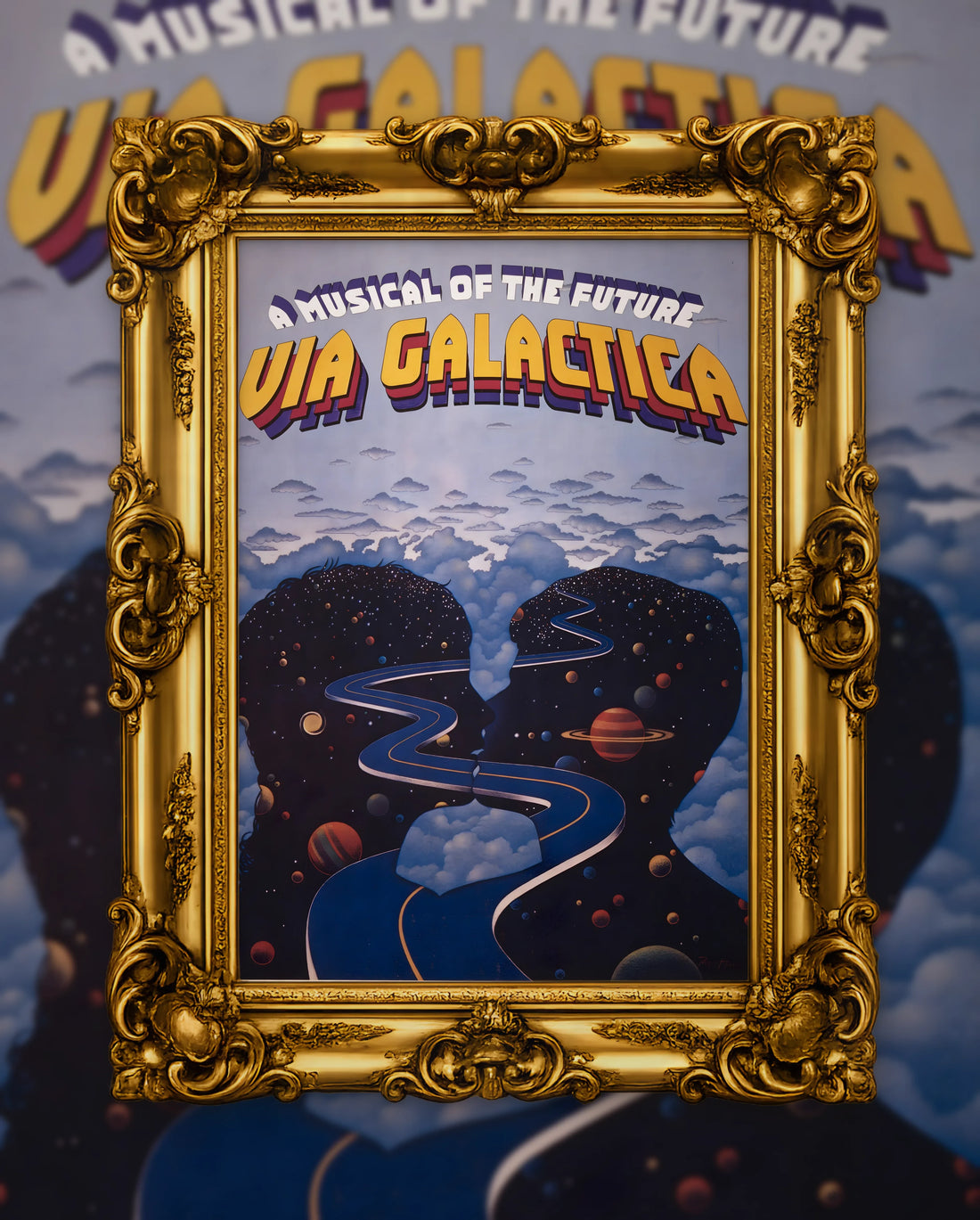 Artcraft Lithograph’s Via Galactica in an ornate gold frame, fine art jigsaw puzzle