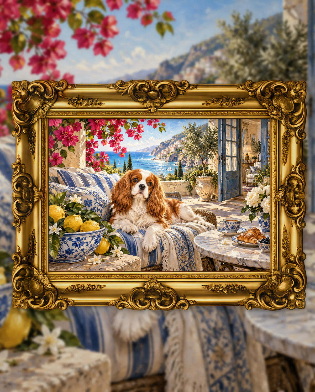 Sea Breeze for a Cavalier Heart, an original DAILE Studio artwork in an ornate gold frame, fine art jigsaw puzzle