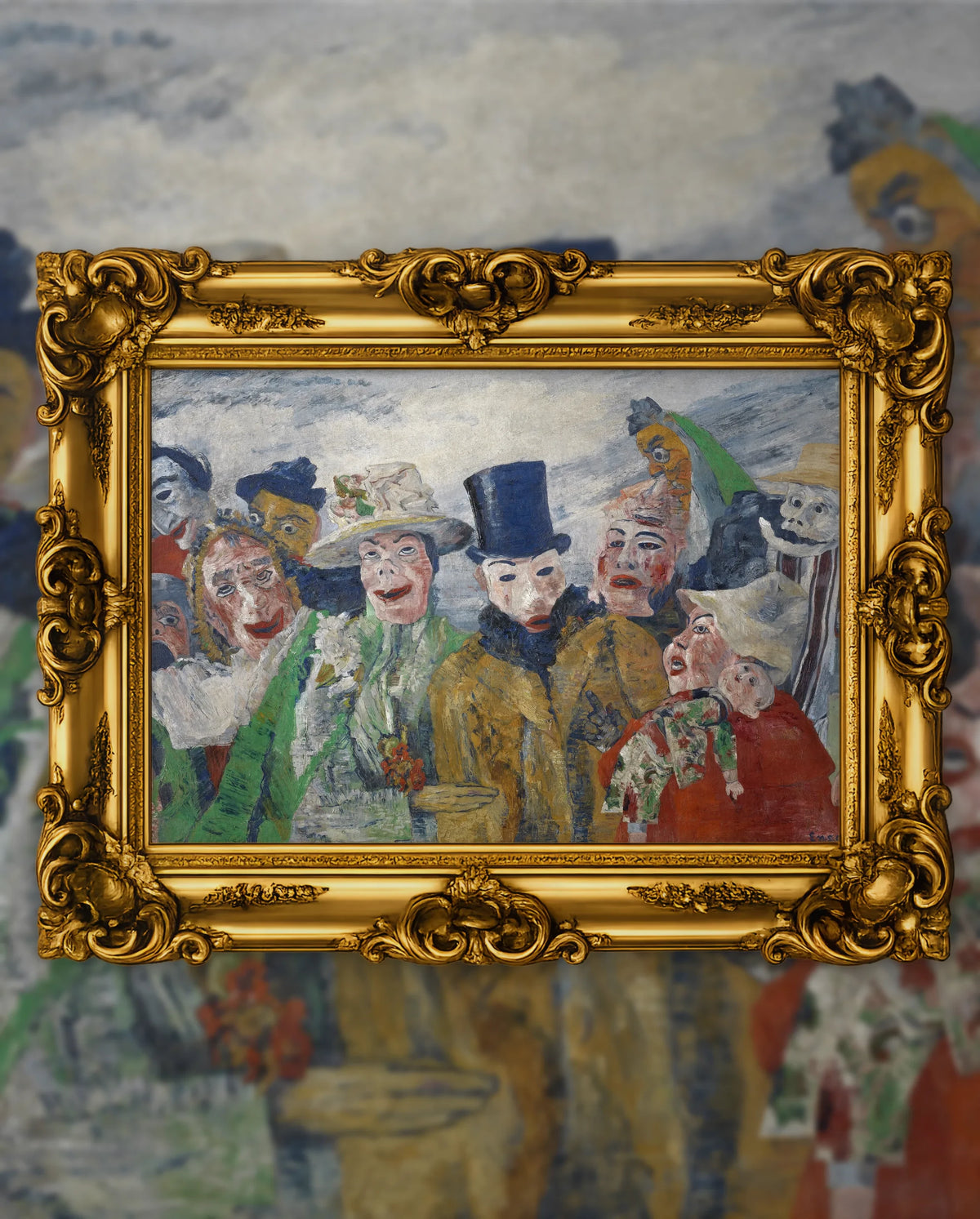 James Ensor’s The Intrigue in an ornate gold frame, fine art jigsaw puzzle