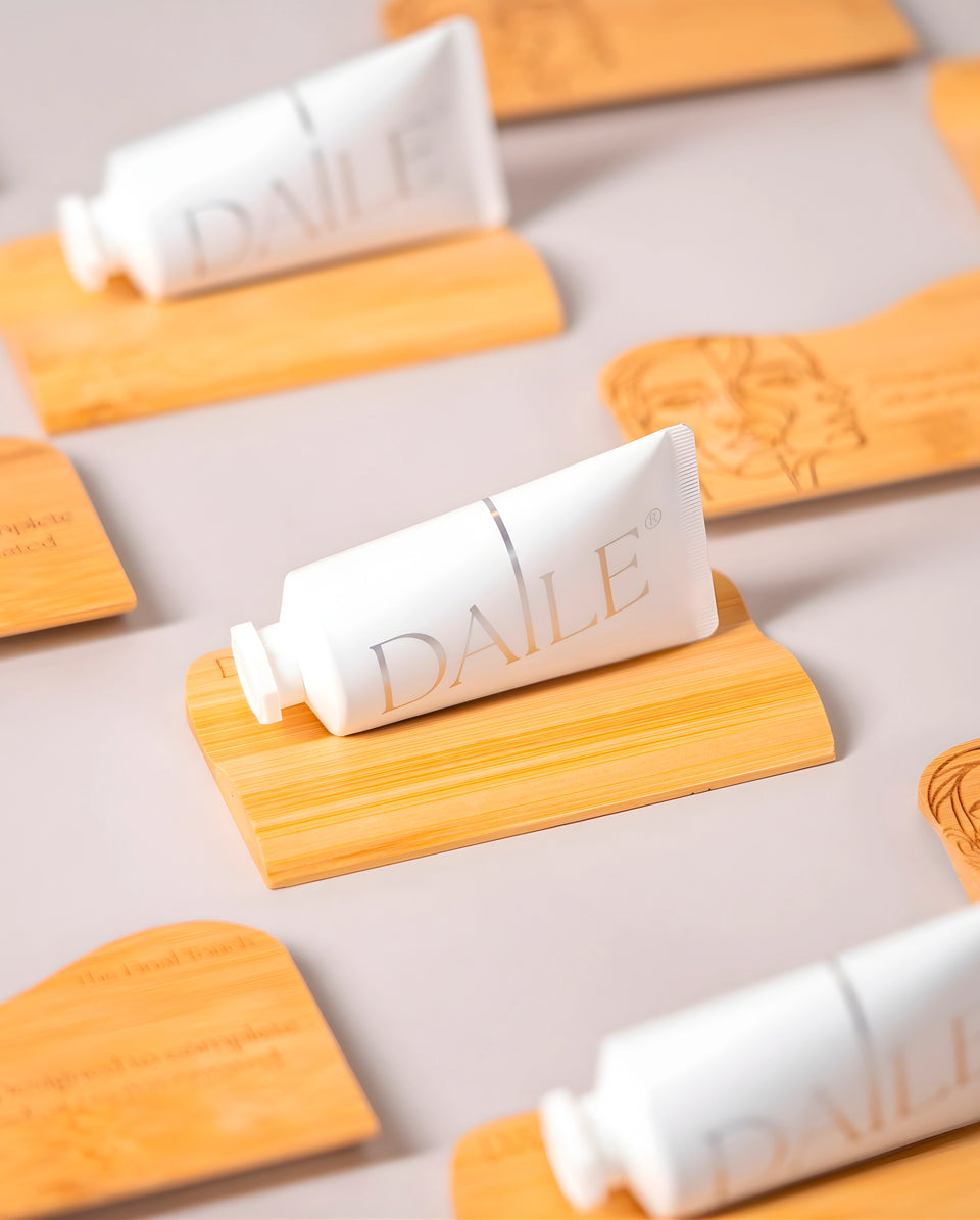 DAILE glue tubes and bamboo display stands.
