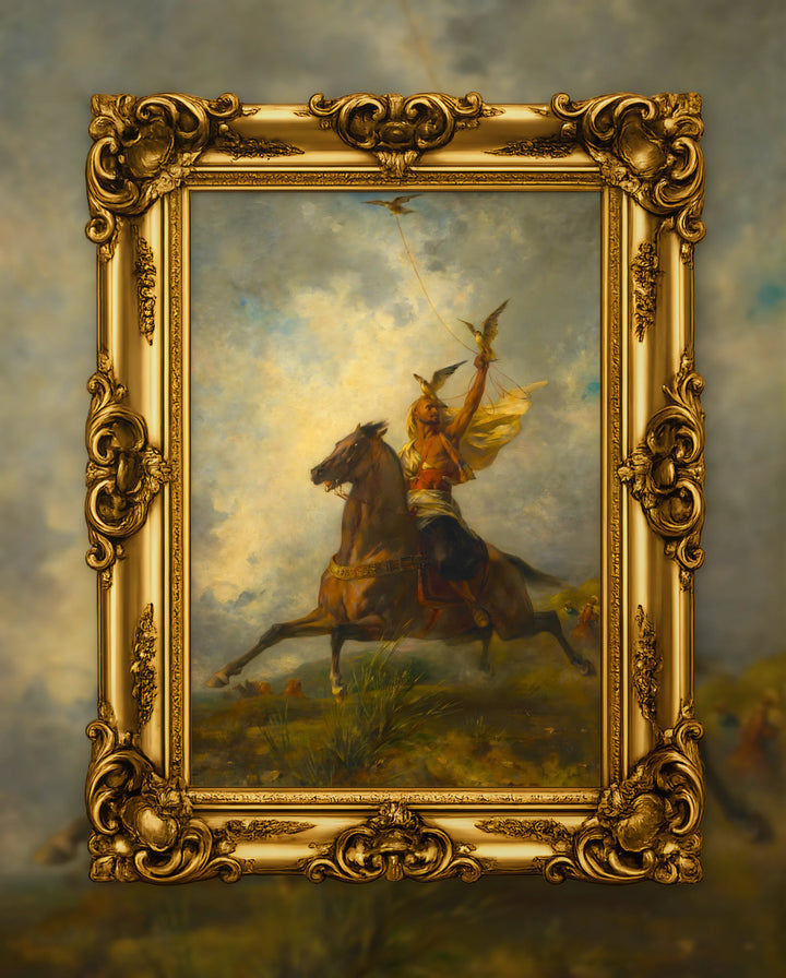 Eugène Fromentin’s The Arab Falconer in an ornate gold frame, fine art jigsaw puzzle