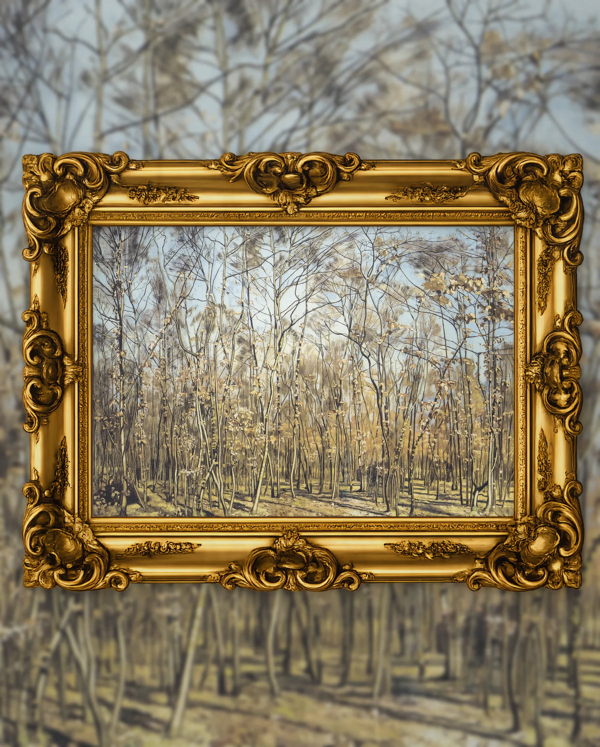 Ferdinand Hodler’s The Beech Forest in an ornate gold frame, fine art jigsaw puzzle