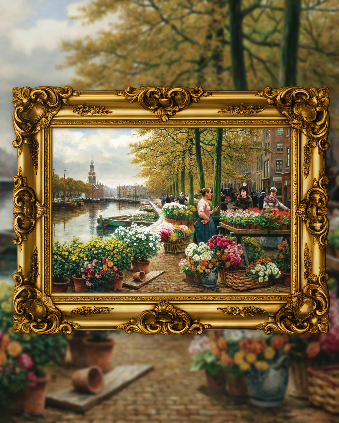 Henri Houben’s Market in Amsterdam in an ornate gold frame, fine art jigsaw puzzle