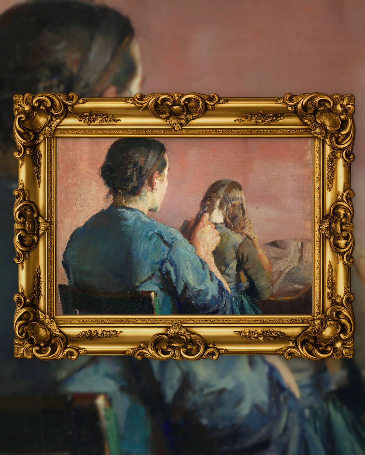 Christian Krohg’s Braiding Her Hair in an ornate gold frame, fine art jigsaw puzzle