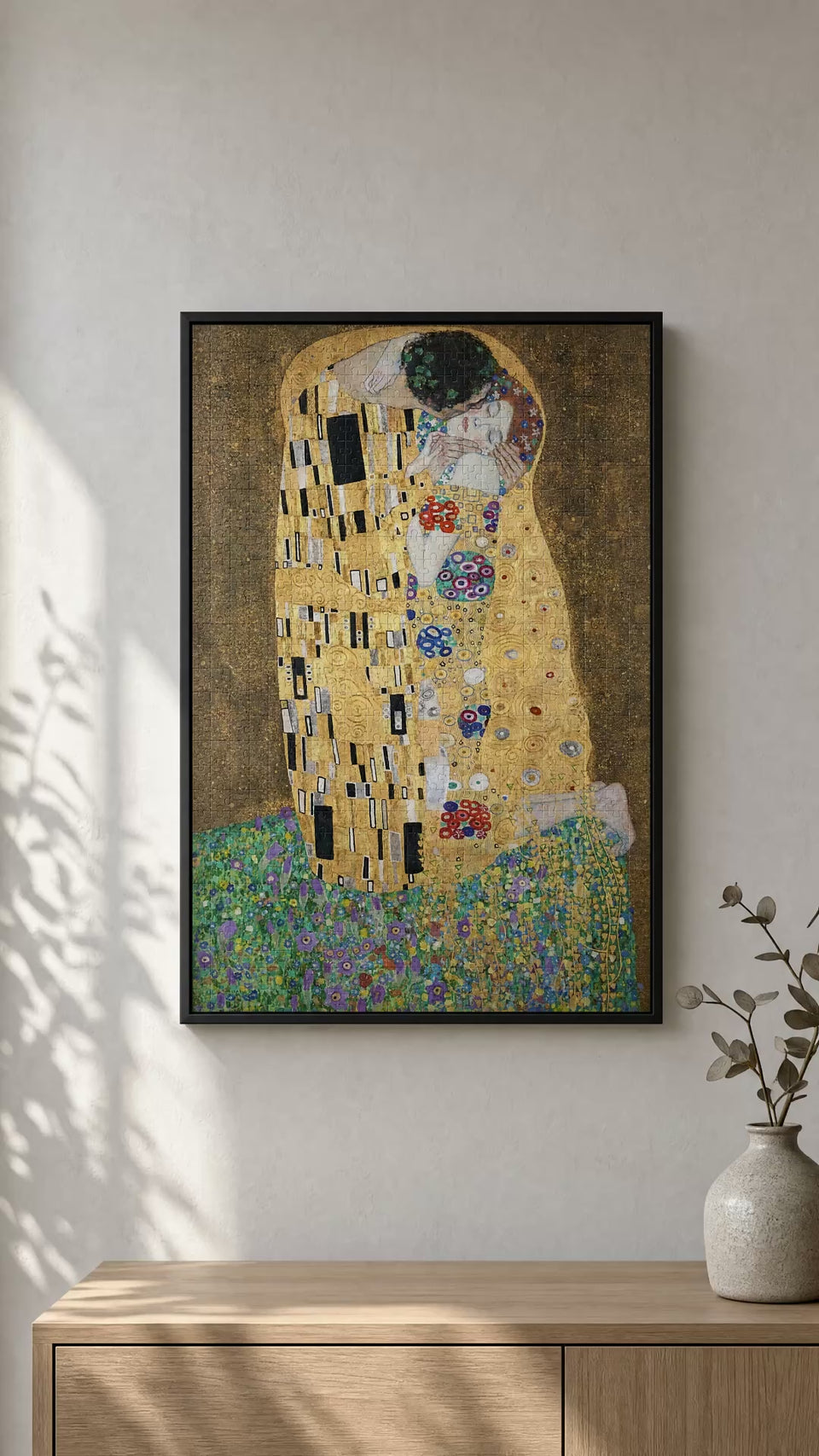 A phone held to the corner of a finished DAILE puzzle.