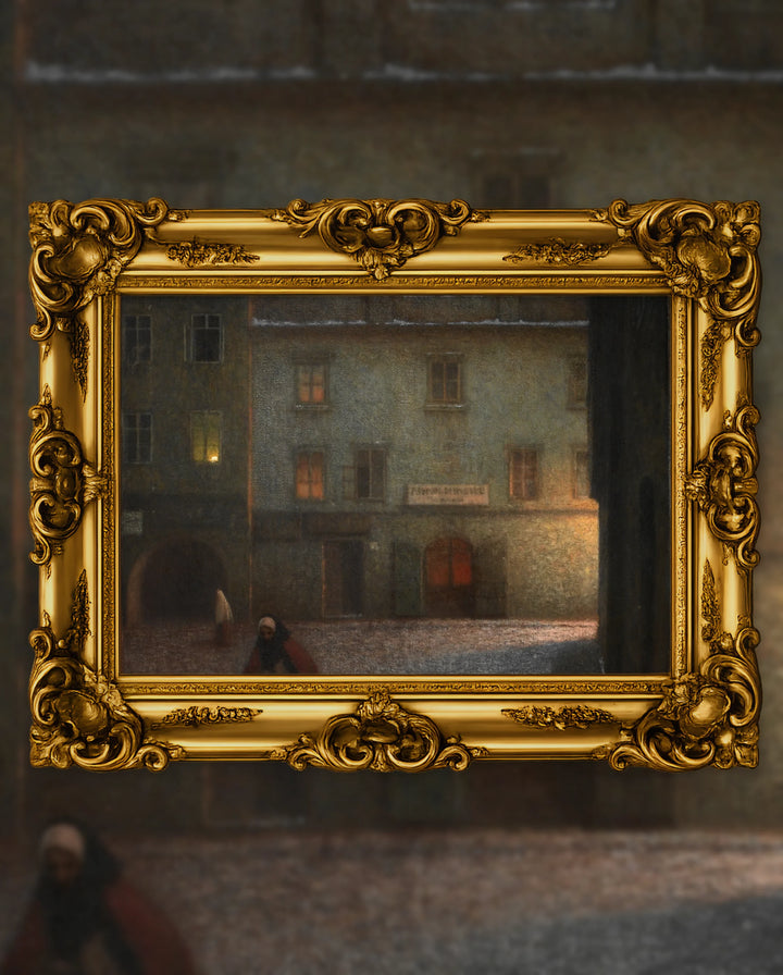 Jakub Schikaneder’s Evening Street in an ornate gold frame, fine art jigsaw puzzle