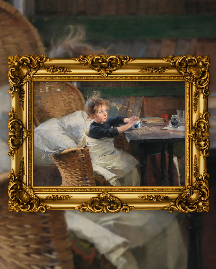 Helene Schjerfbeck’s The Convalescent in an ornate gold frame, fine art jigsaw puzzle