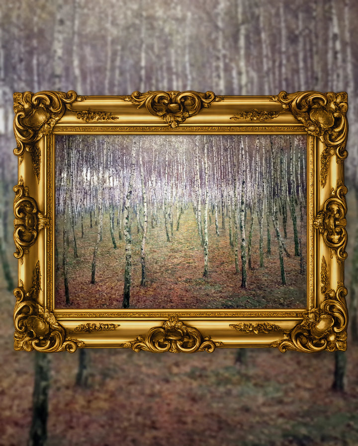 Antonín Slavíček’s Birch Mood in an ornate gold frame, fine art jigsaw puzzle