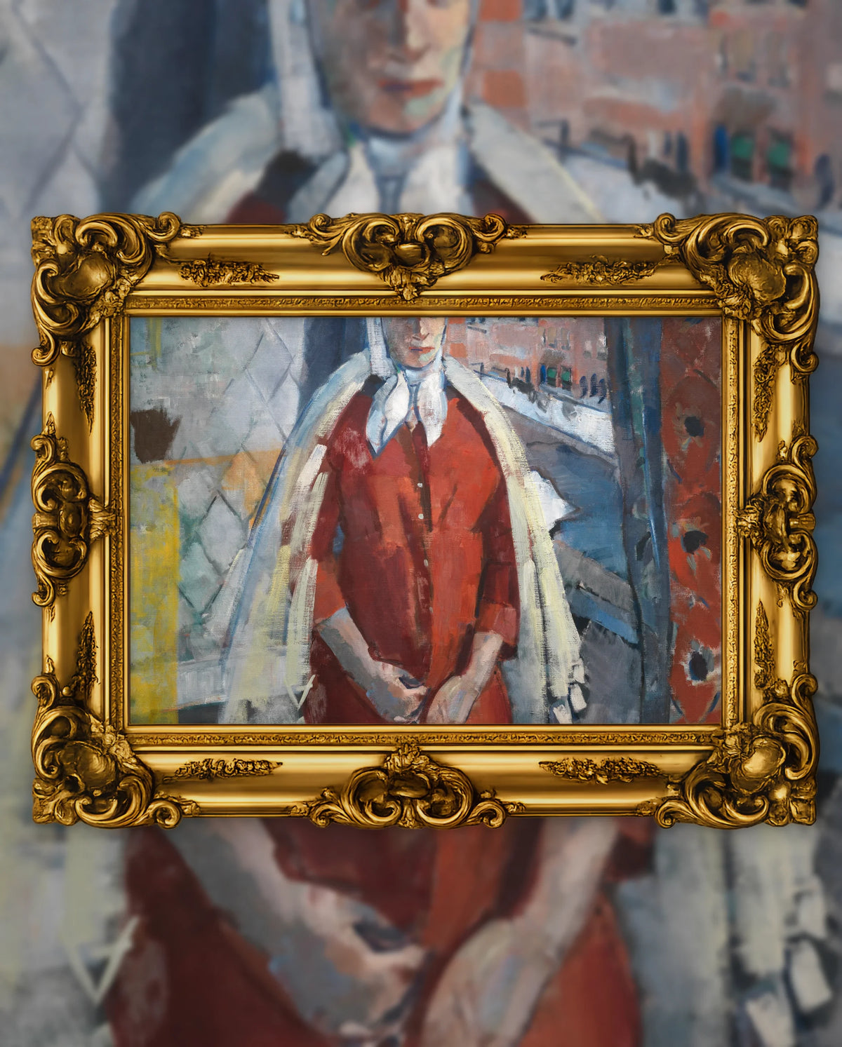 Rik Wouters’s Woman at the Window in an ornate gold frame, fine art jigsaw puzzle