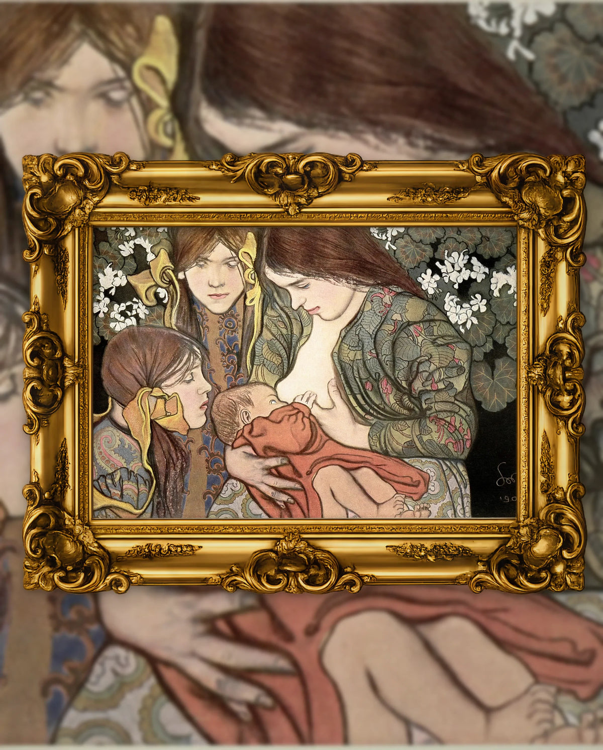 Stanisław Wyspiański’s Motherhood in an ornate gold frame, fine art jigsaw puzzle